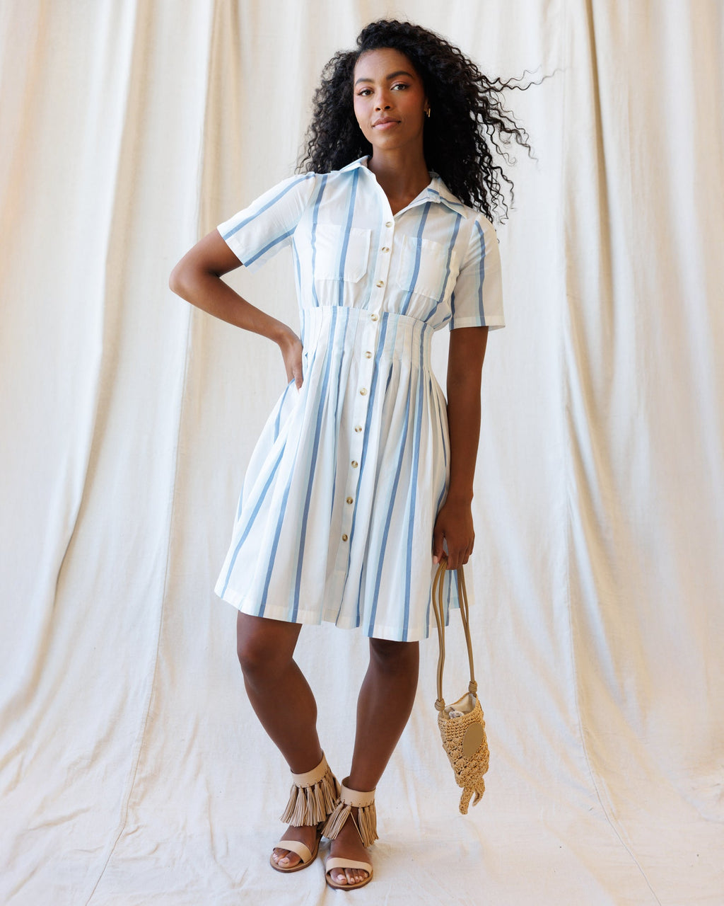 Seaside Stripe Dress — striped button-front shirt dress