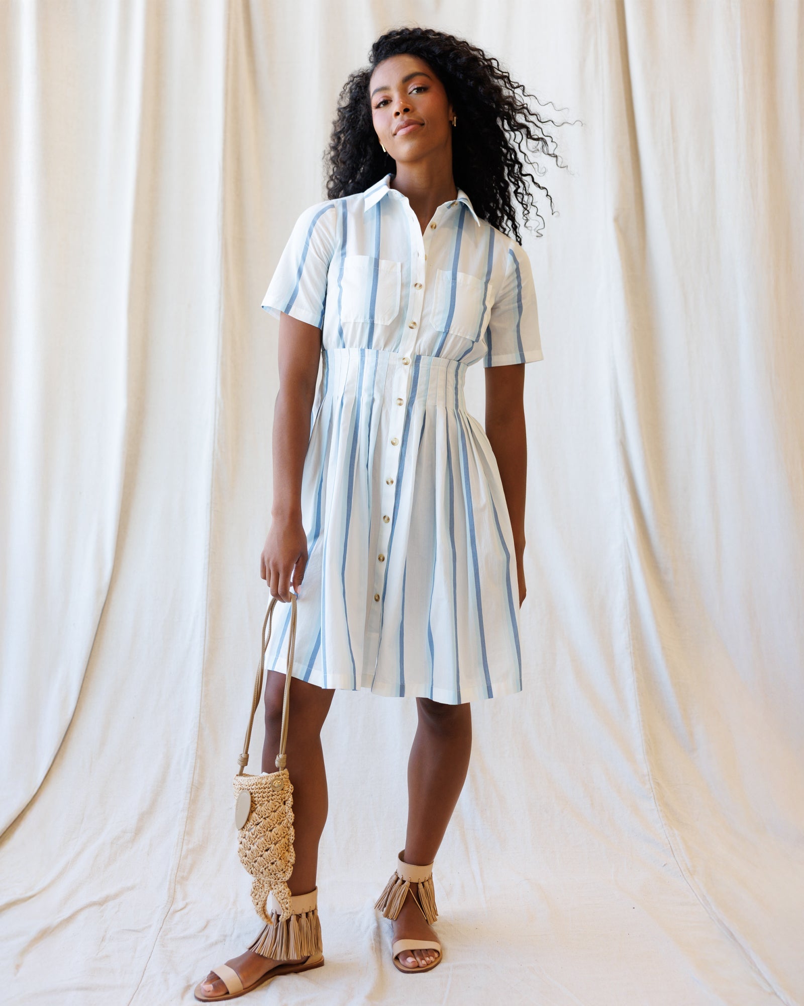 Seaside Stripe Dress — striped button-front shirt dress