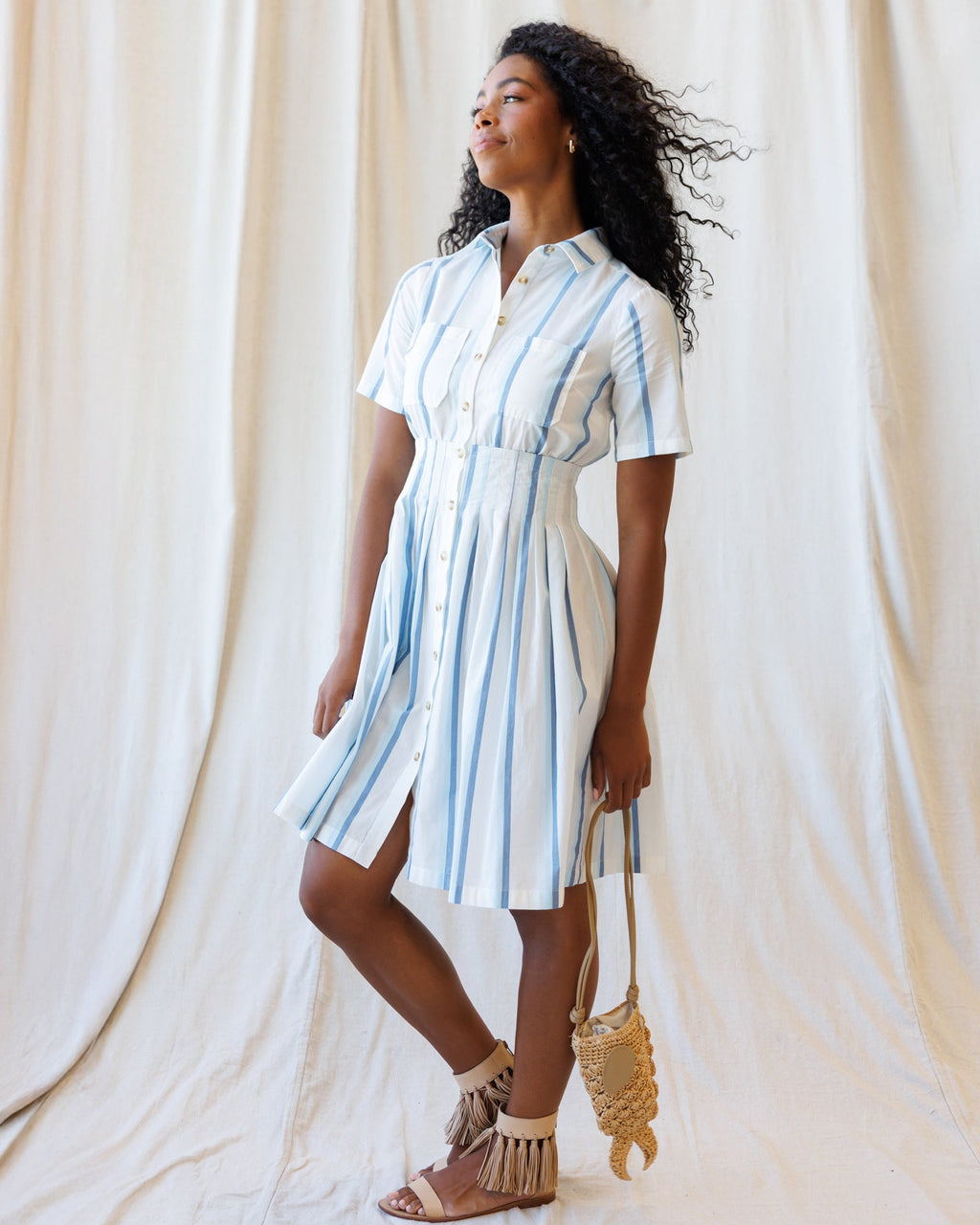 Seaside Stripe Dress — striped button-front shirt dress