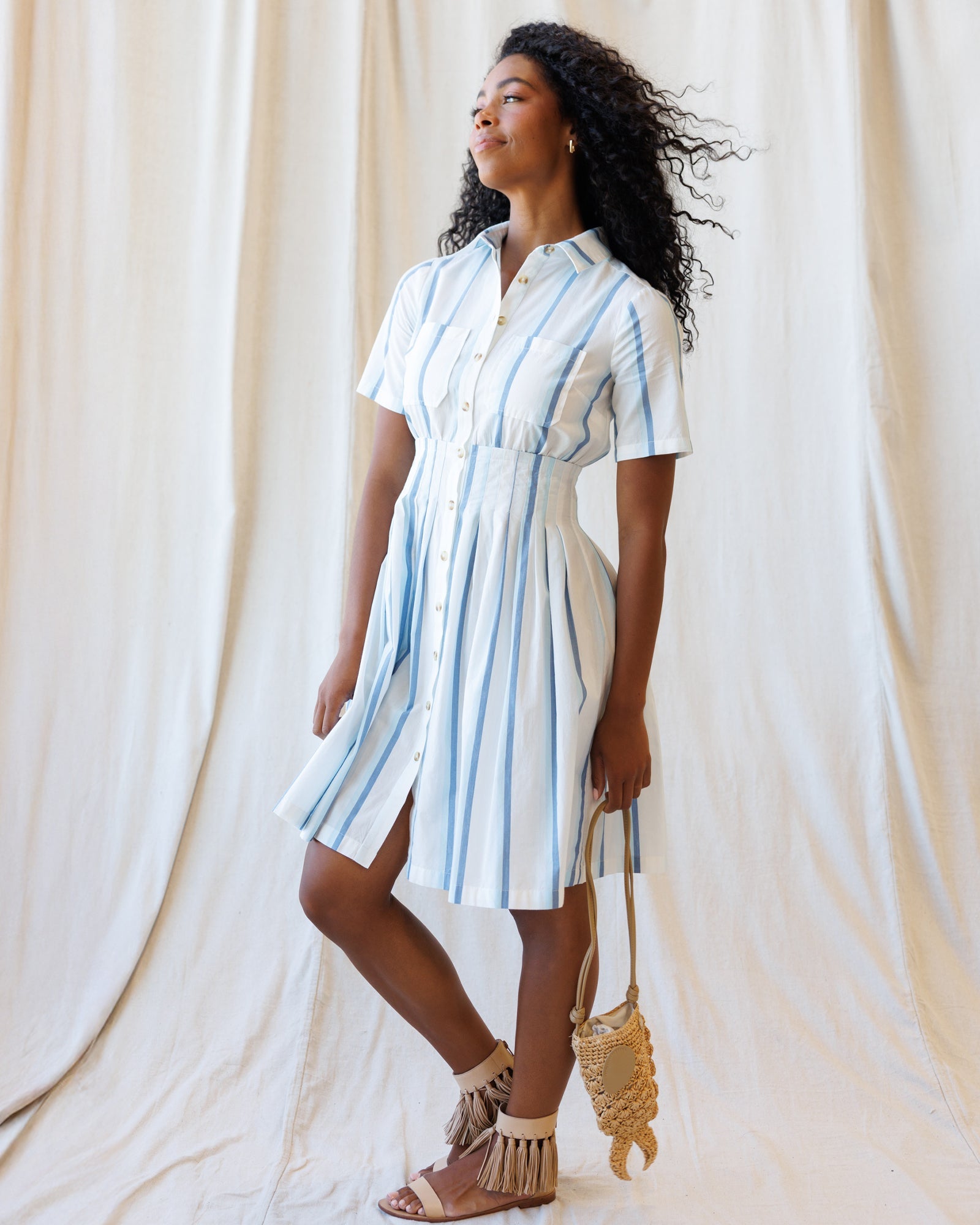 Seaside Stripe Dress — striped button-front shirt dress