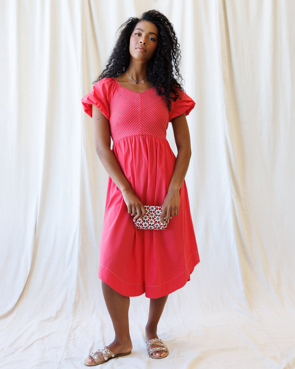 One Fine Day Dress — smocked v-neck midi dress