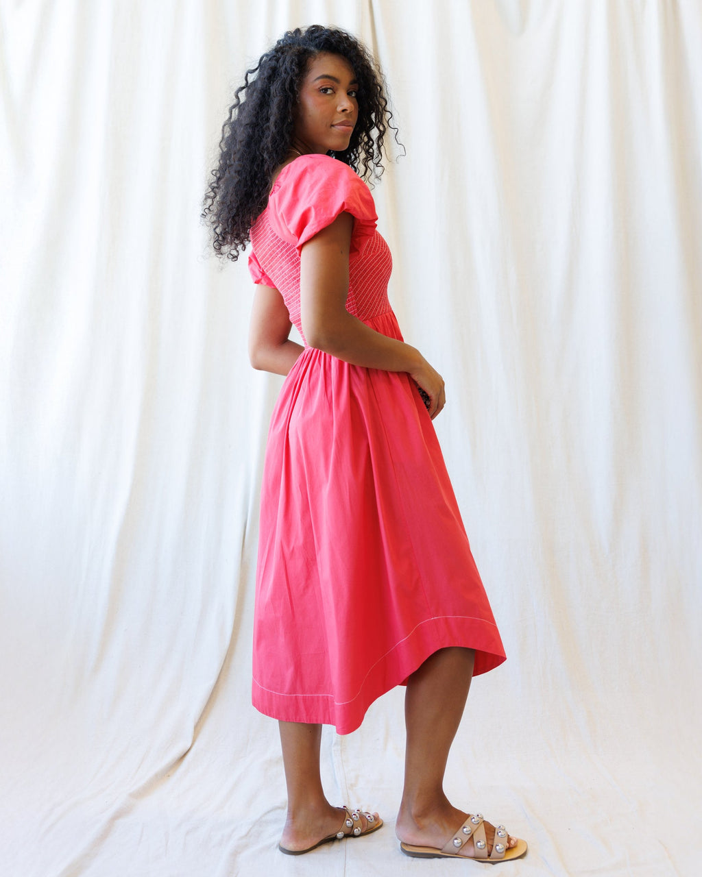 One Fine Day Dress — smocked v-neck midi dress