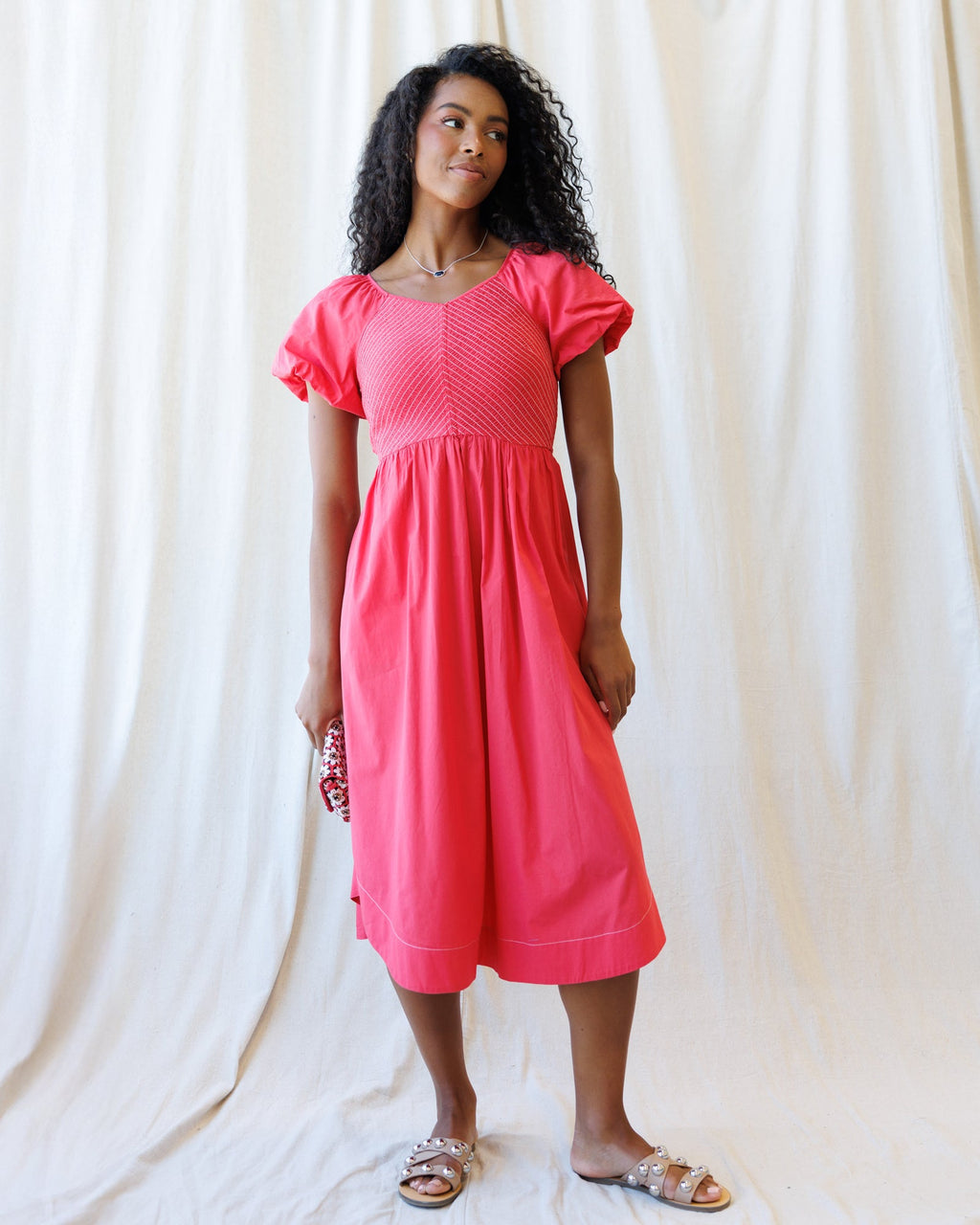 One Fine Day Dress — smocked v-neck midi dress