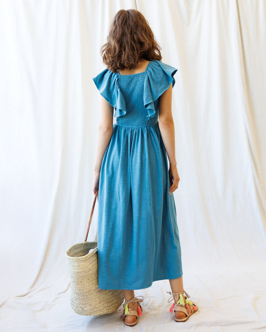 Sol Mate Dress — smocked flutter-sleeve midi dress