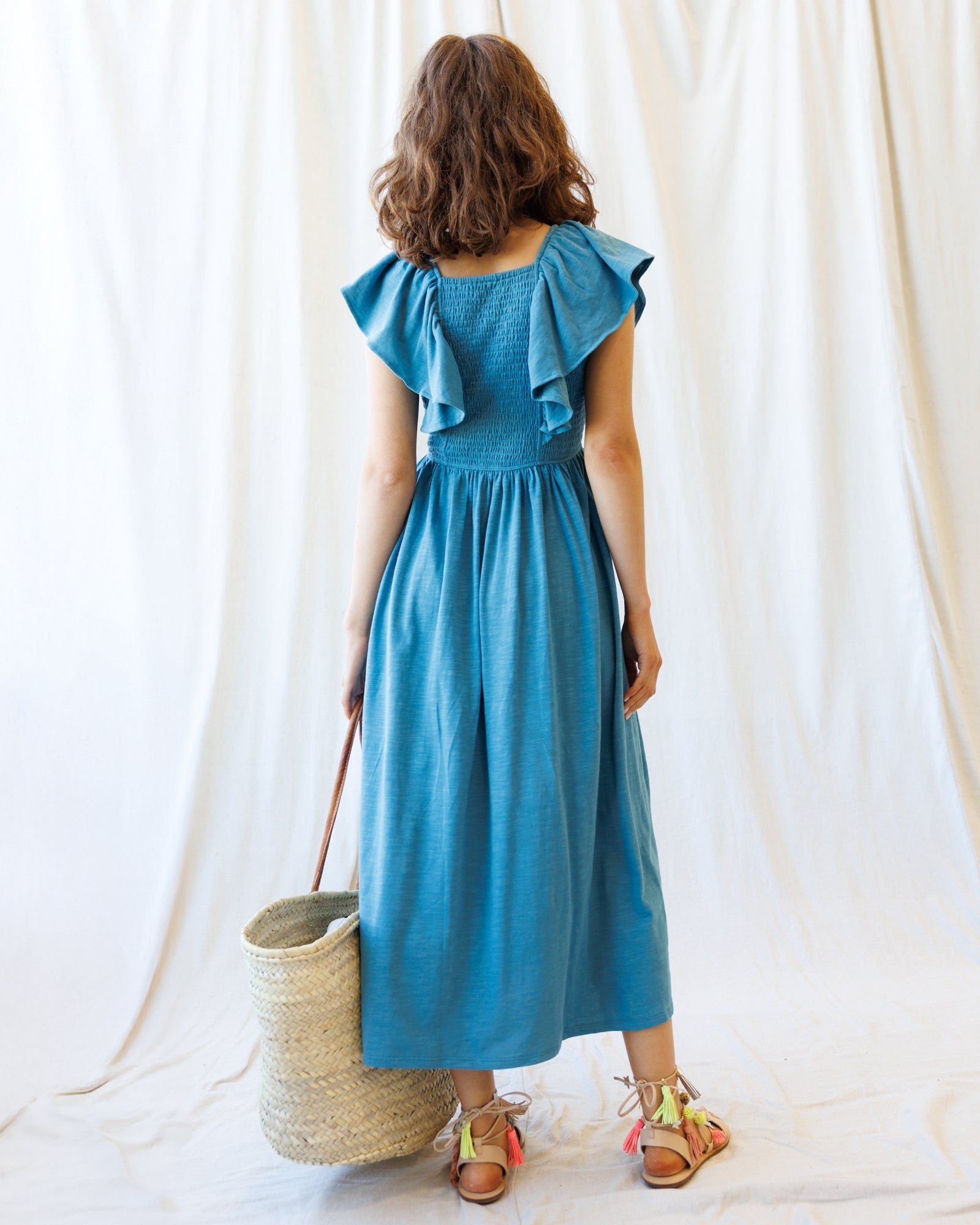 Sol Mate Dress — smocked flutter-sleeve midi dress