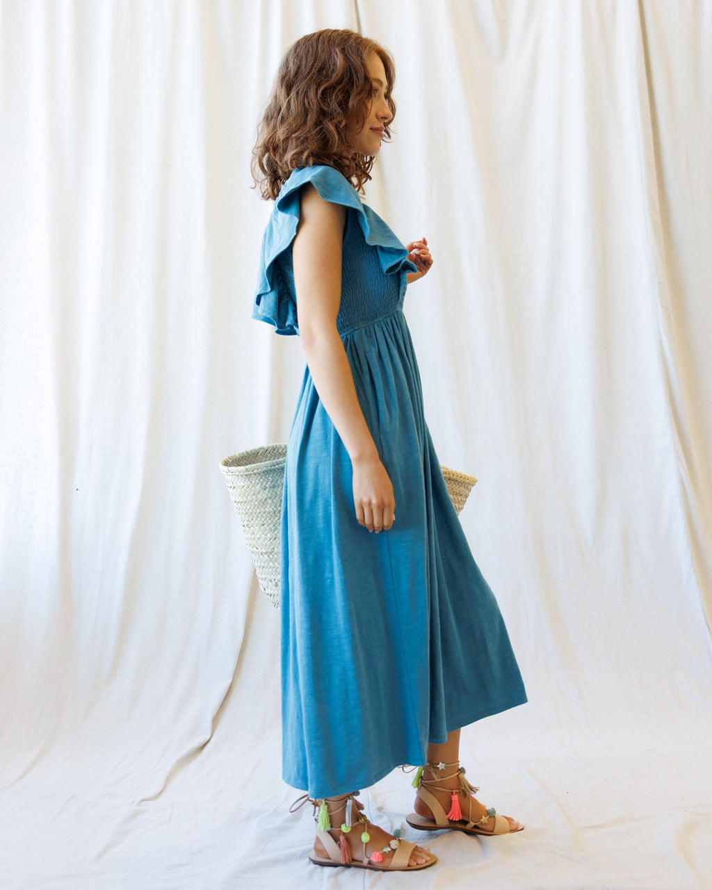 Sol Mate Dress — smocked flutter-sleeve midi dress