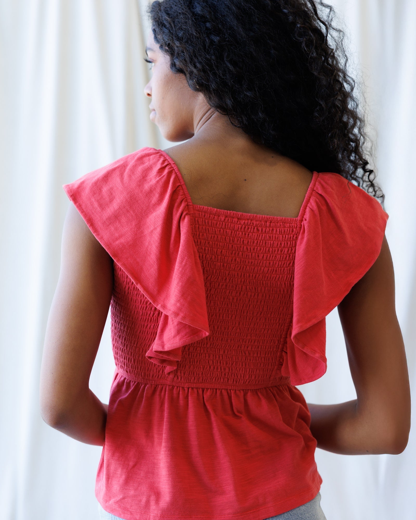 Sol Mate Top — smocked square-neck peplum top