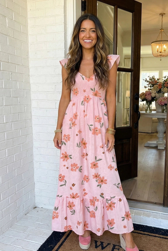 Sweet Summer Floral Maxi Dress — floral v-neck maxi dress