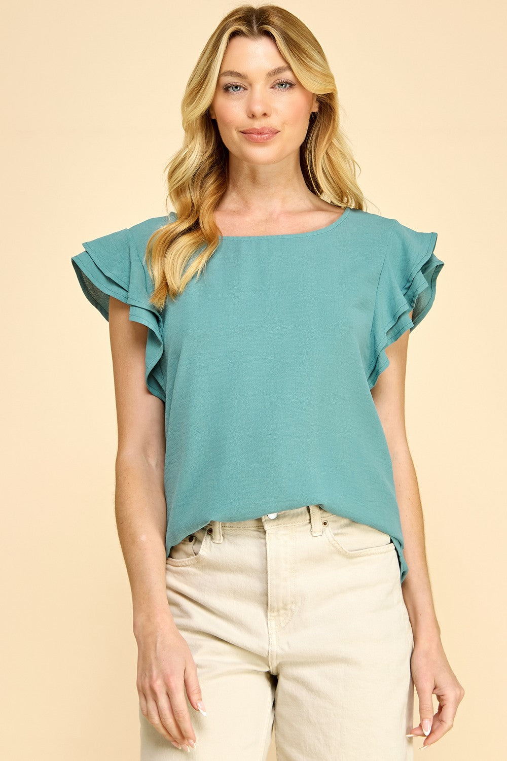 Flutter Sleeve Top — lightweight flutter-sleeve blouse