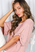 Blush Tie Sleeve Tee — relaxed tie-sleeve tee