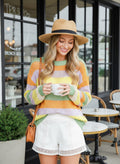 Effortless Open-Knit Crew Sweater — color-block knit sweater