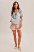 Babydoll Ruffle Denim Top — ruffle denim blouse