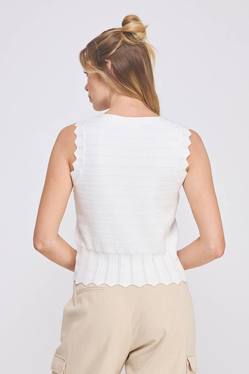 Pointelle Knit Button Up — scalloped pointelle knit vest