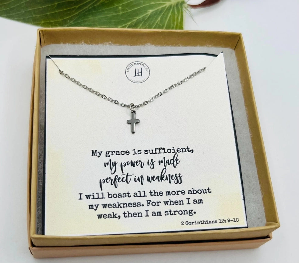 Grace is Sufficient Cross Necklace — cross pendant with scripture card
