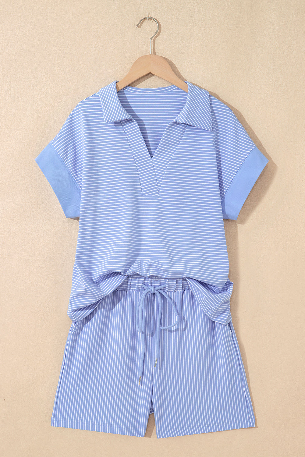 Lilian Dolman Sleeve Polo Shirt Set — striped polo top and shorts set