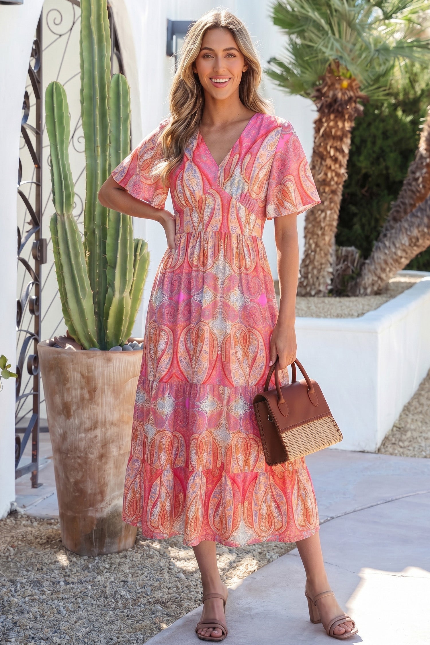 Luz Sleeve Boho Maxi Dress — floral boho flutter-sleeve maxi dress