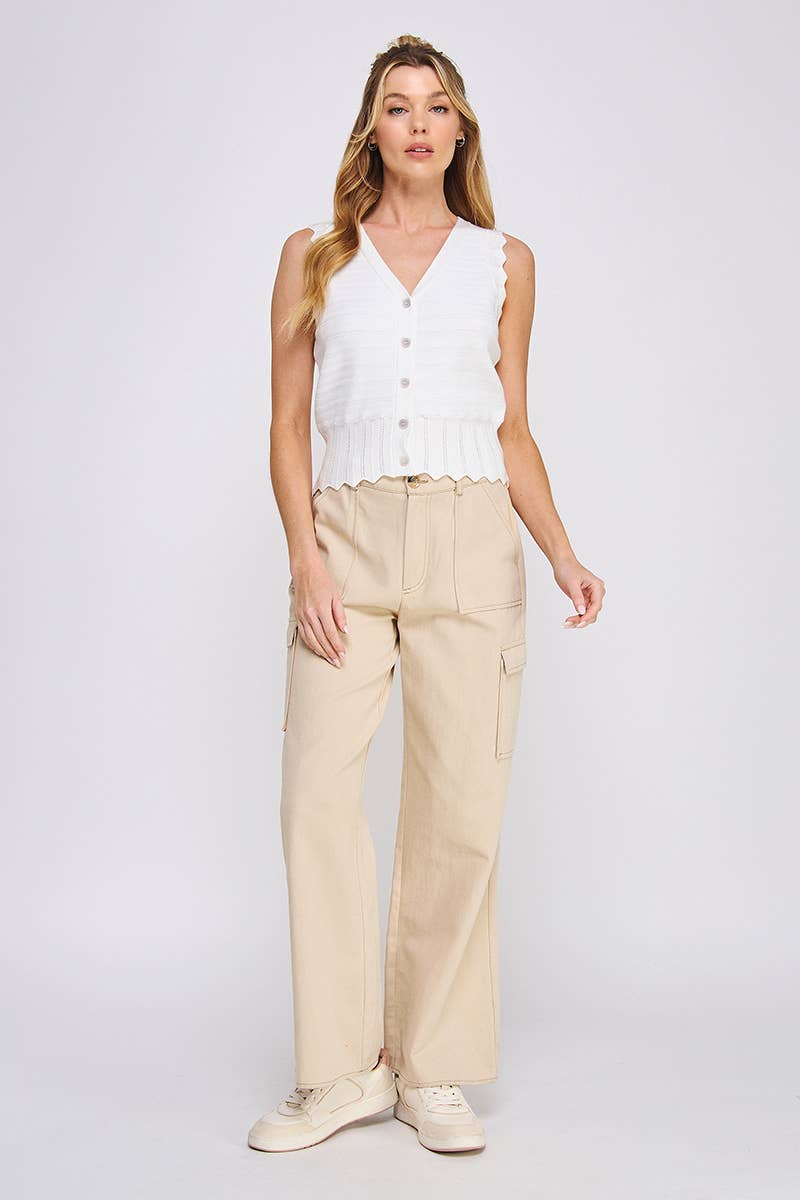 Pointelle Knit Button Up — scalloped pointelle knit vest