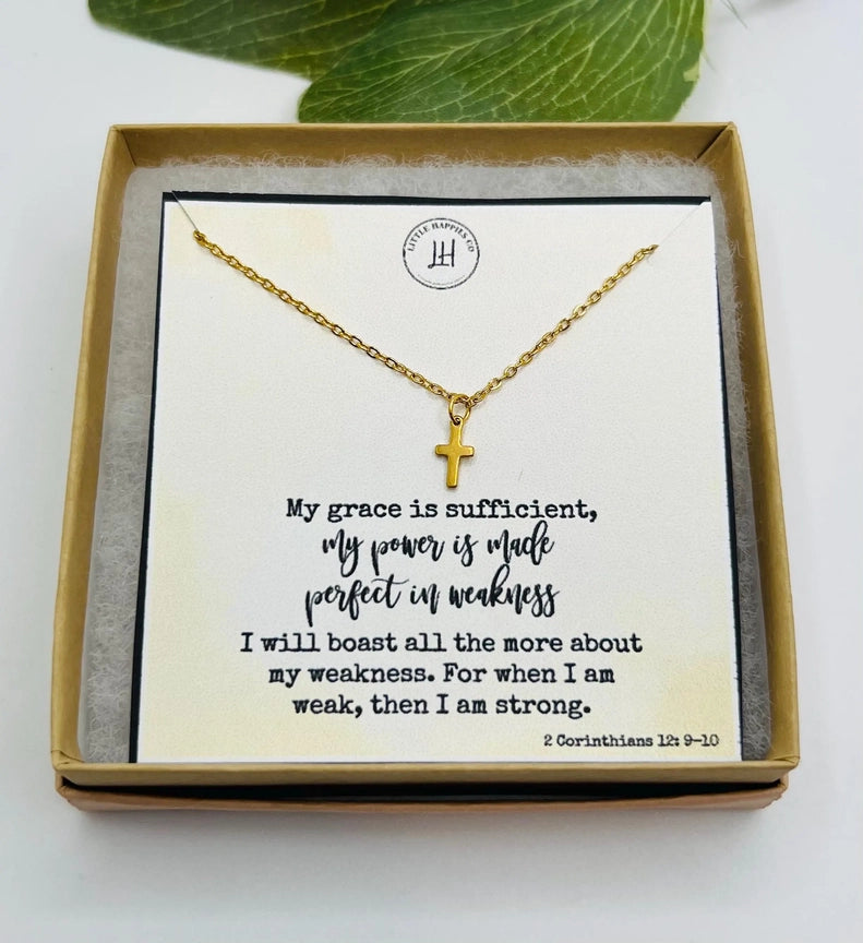 Grace is Sufficient Cross Necklace — cross pendant with scripture card