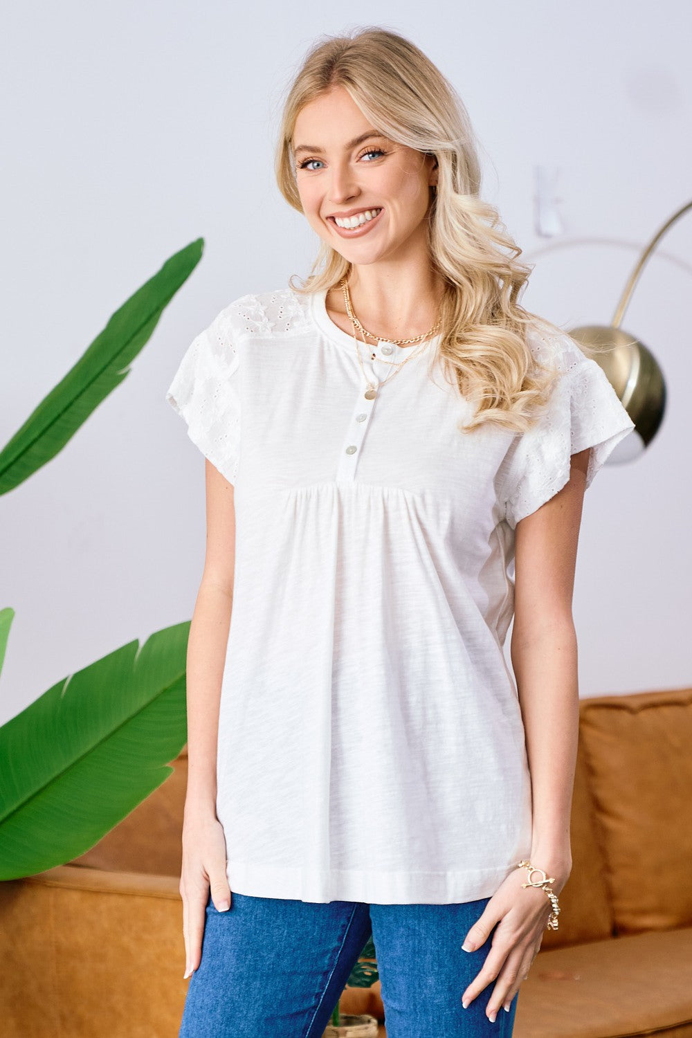 Boho Short Sleeve Lace Knit Top — boho lace knit top