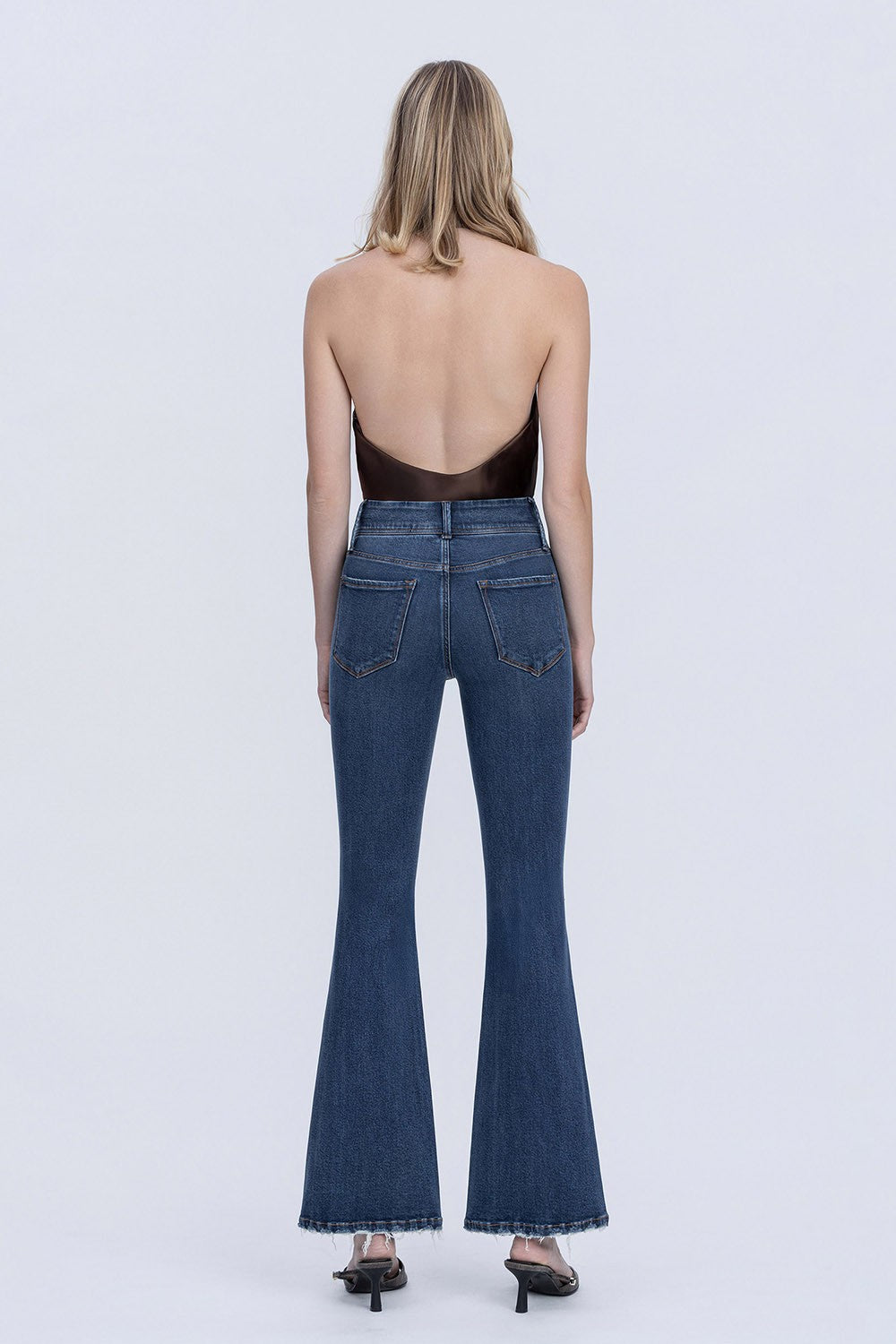 High Rise Patch Pocket Flare Jean — high-rise tinted flare jeans