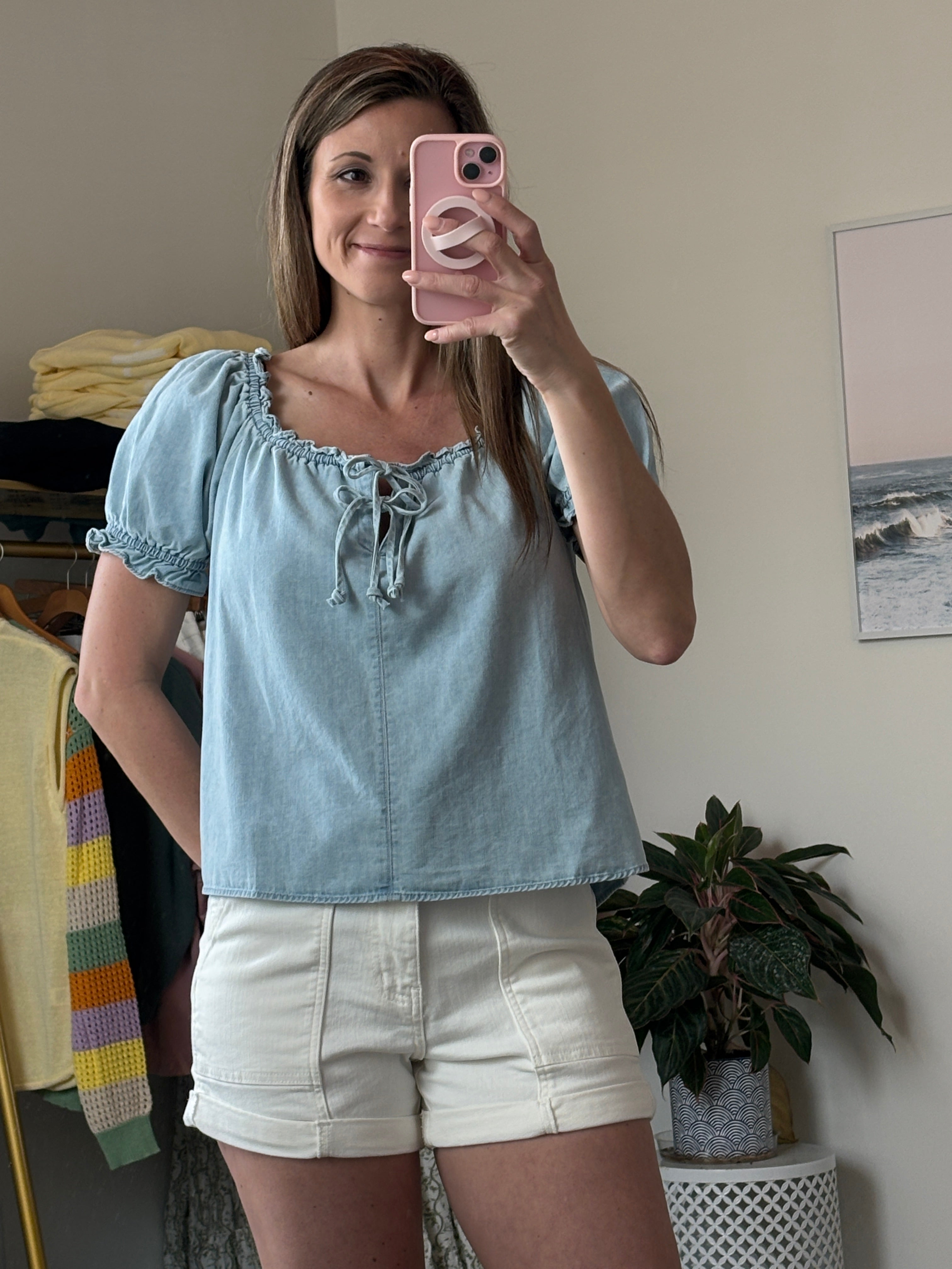 Babydoll Ruffle Denim Top