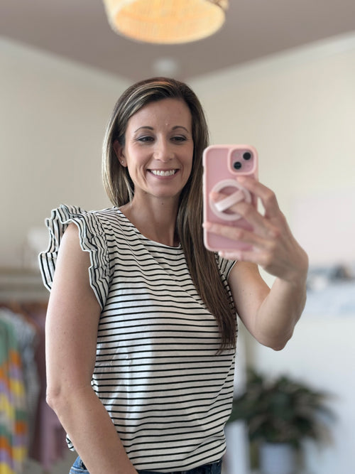Coastal Stripe Ruffle Top