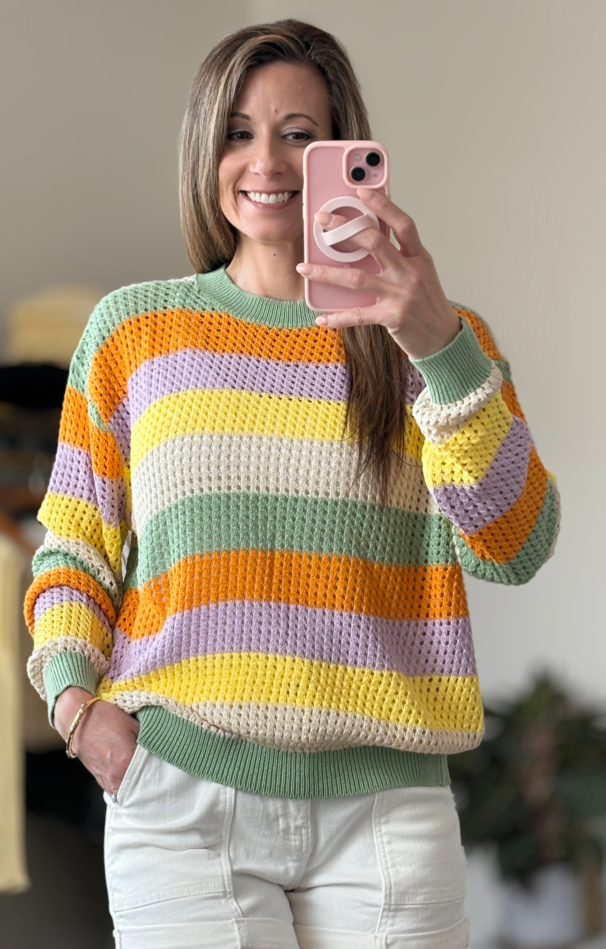 Effortless Open-Knit Crew Sweater