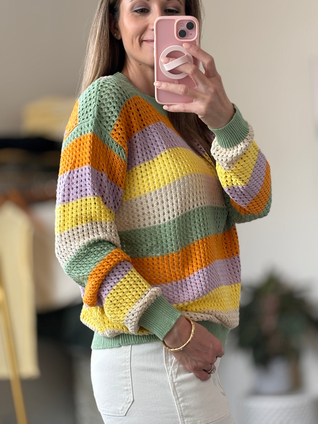 Effortless Open-Knit Crew Sweater