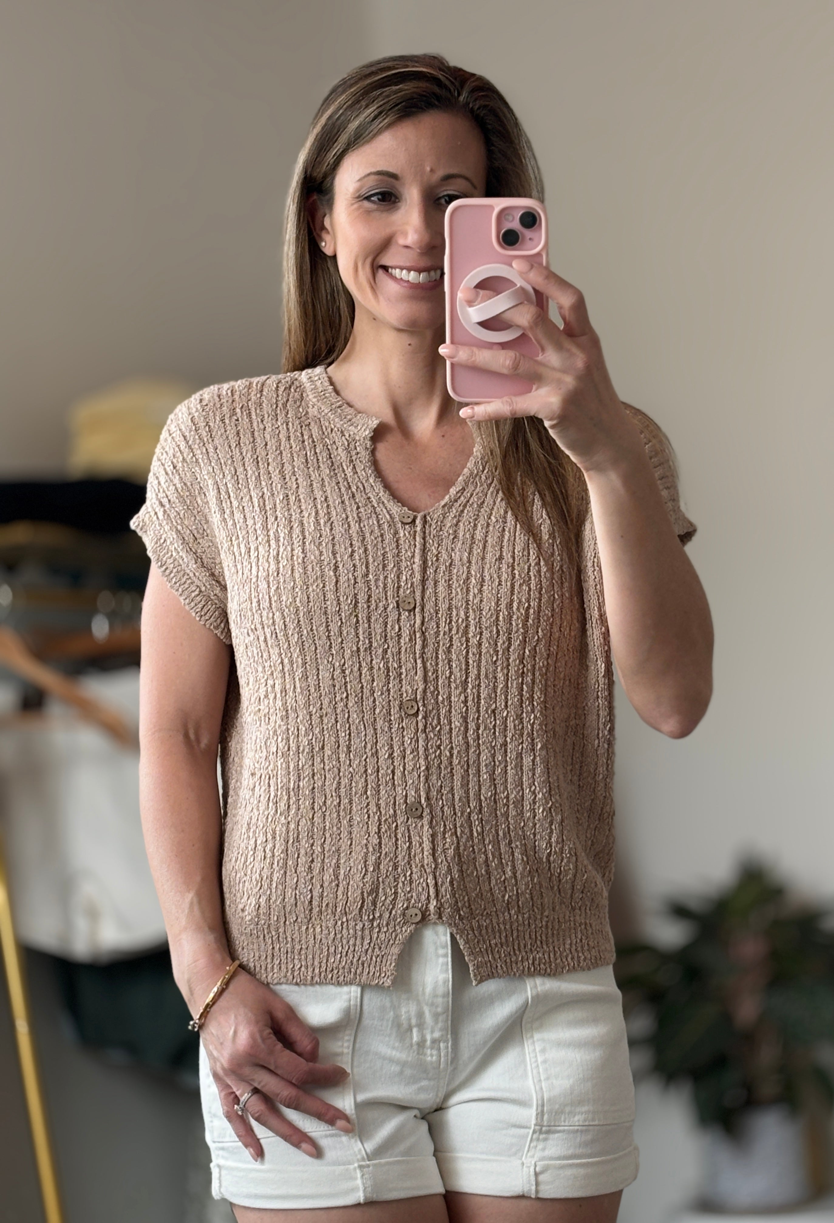Ribbed Button Front Sweater