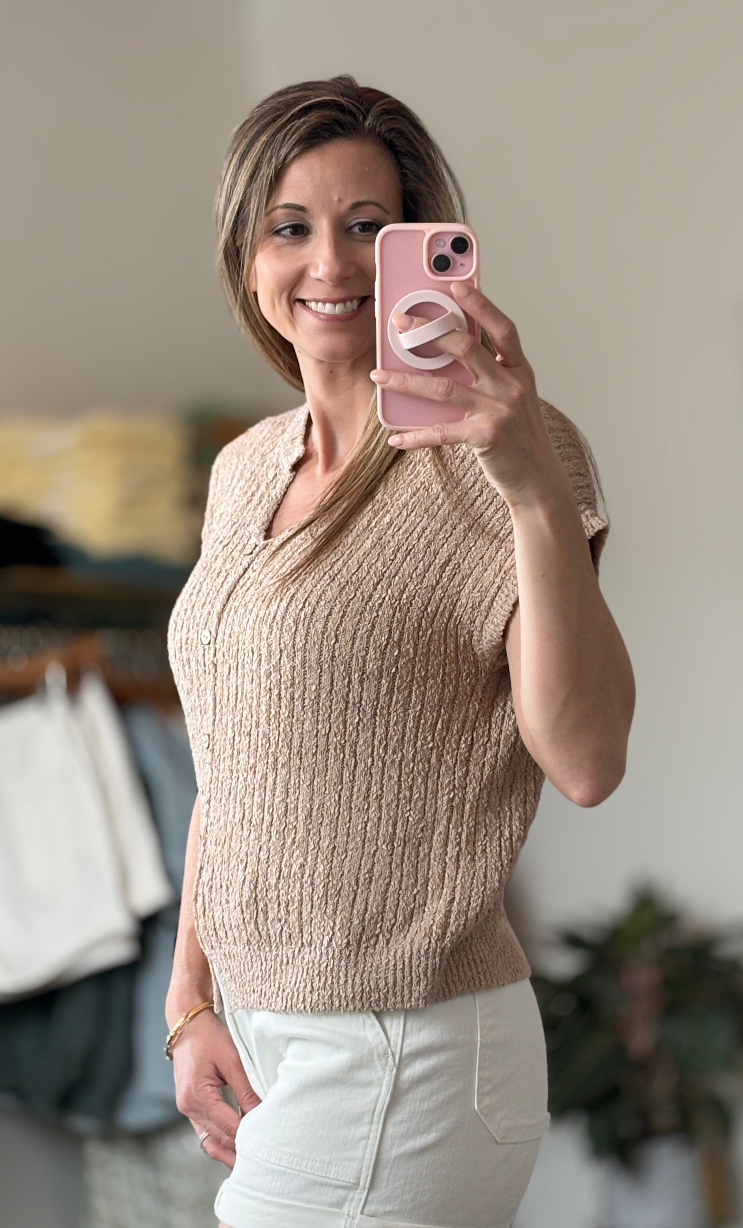 Ribbed Button Front Sweater