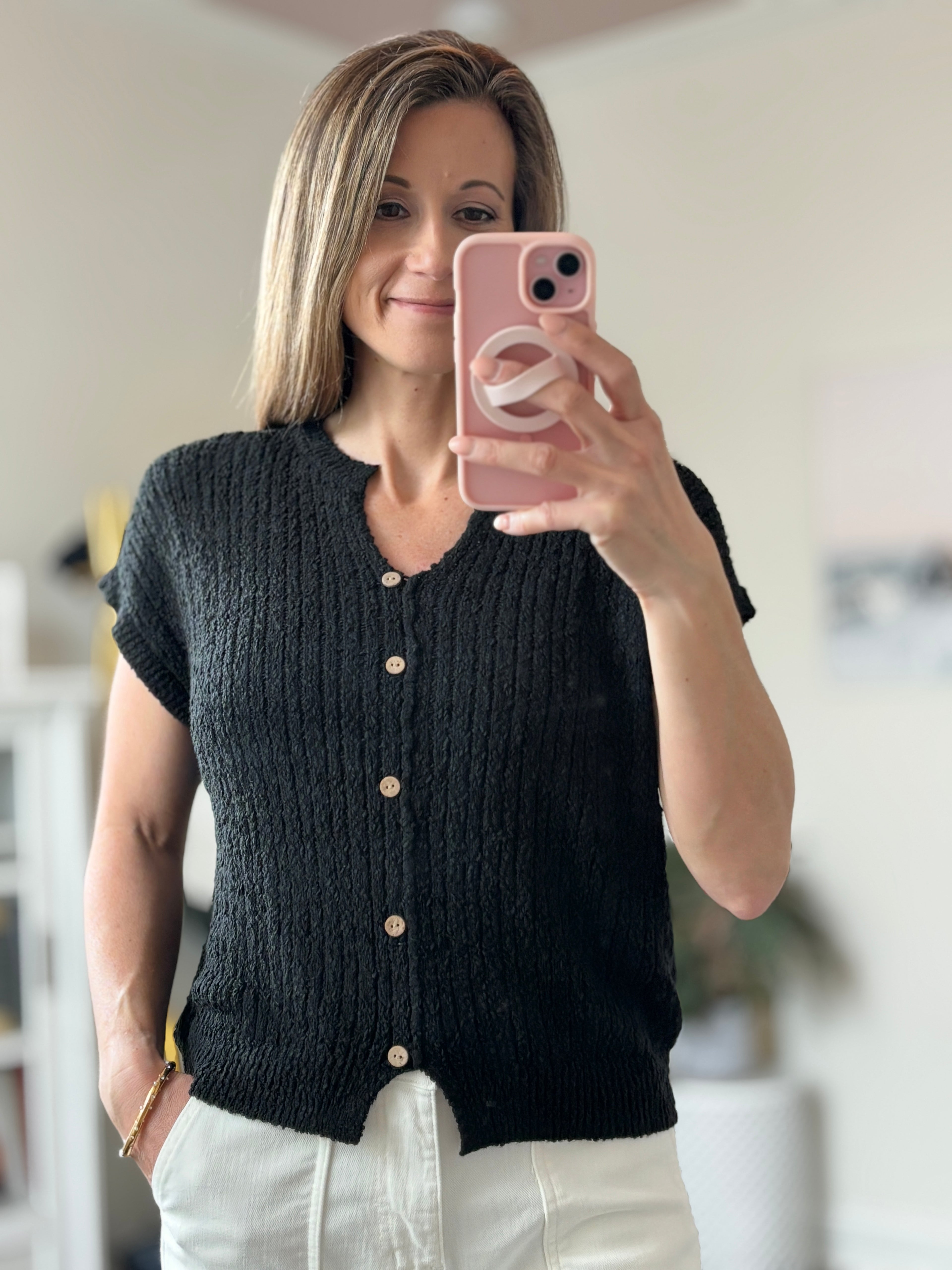 Ribbed Button Front Sweater