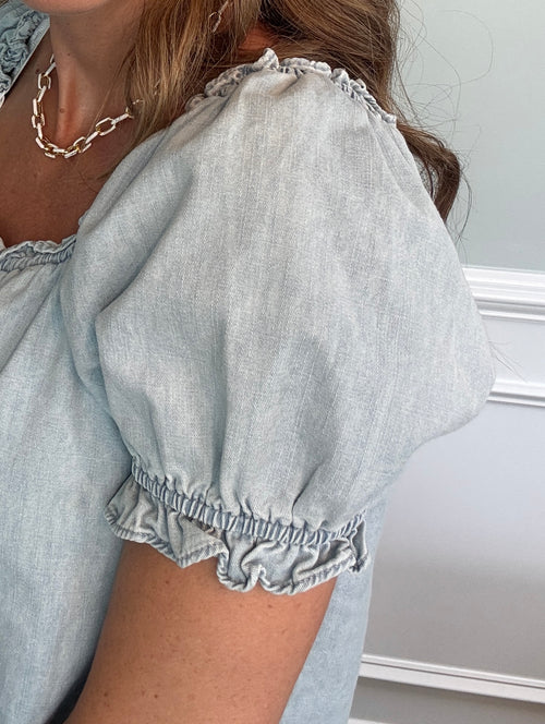Babydoll Ruffle Denim Top