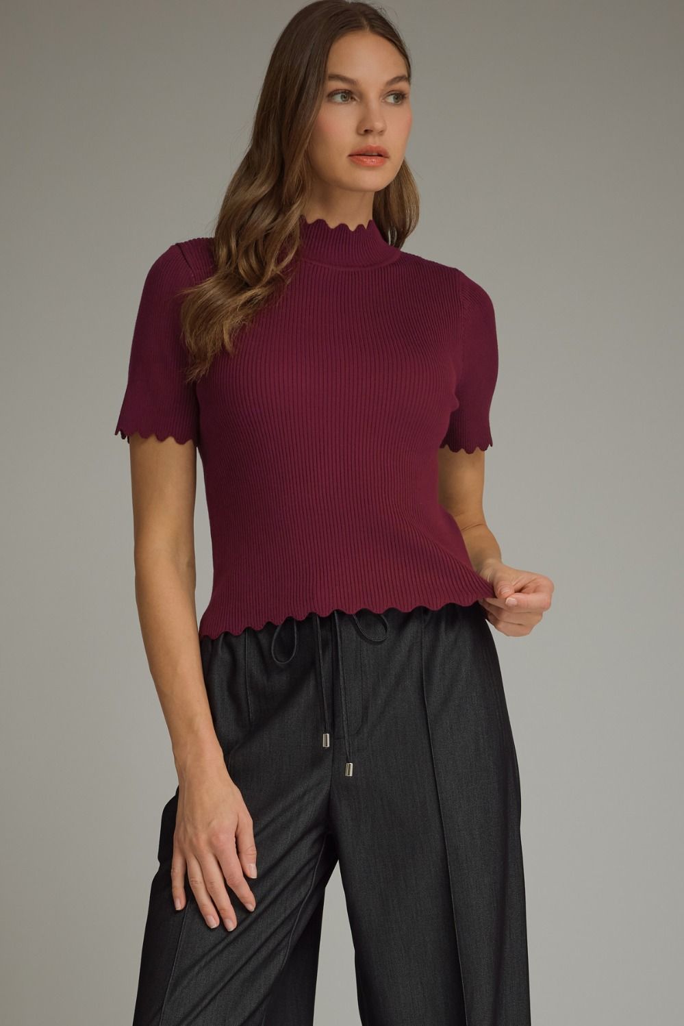 Merlot Mock Neck Top — wine mock-neck top