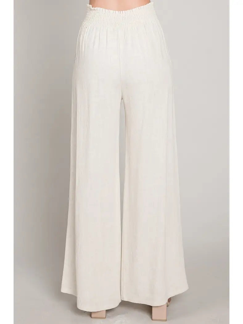 Soft Linen Wide Leg Pants — linen smocked-waist wide-leg pants