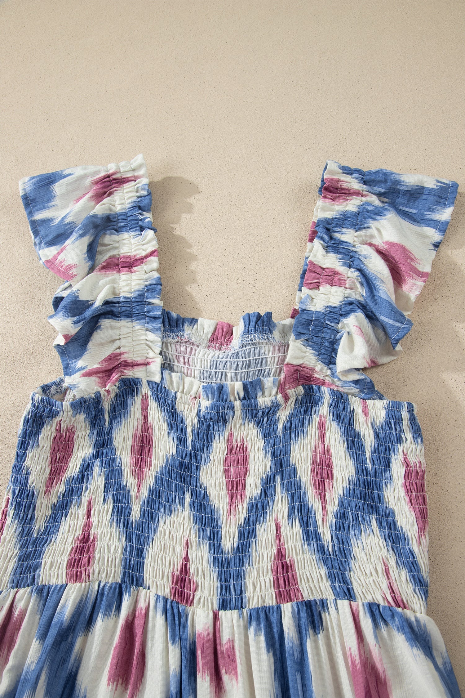 Deborah Waist Ruffle Sleeve Dress — geometric-print ruffle-sleeve maxi dress