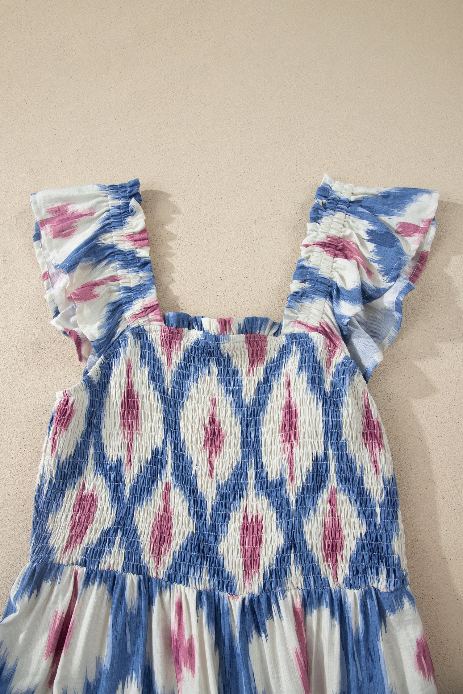 Deborah Waist Ruffle Sleeve Dress — geometric-print ruffle-sleeve maxi dress