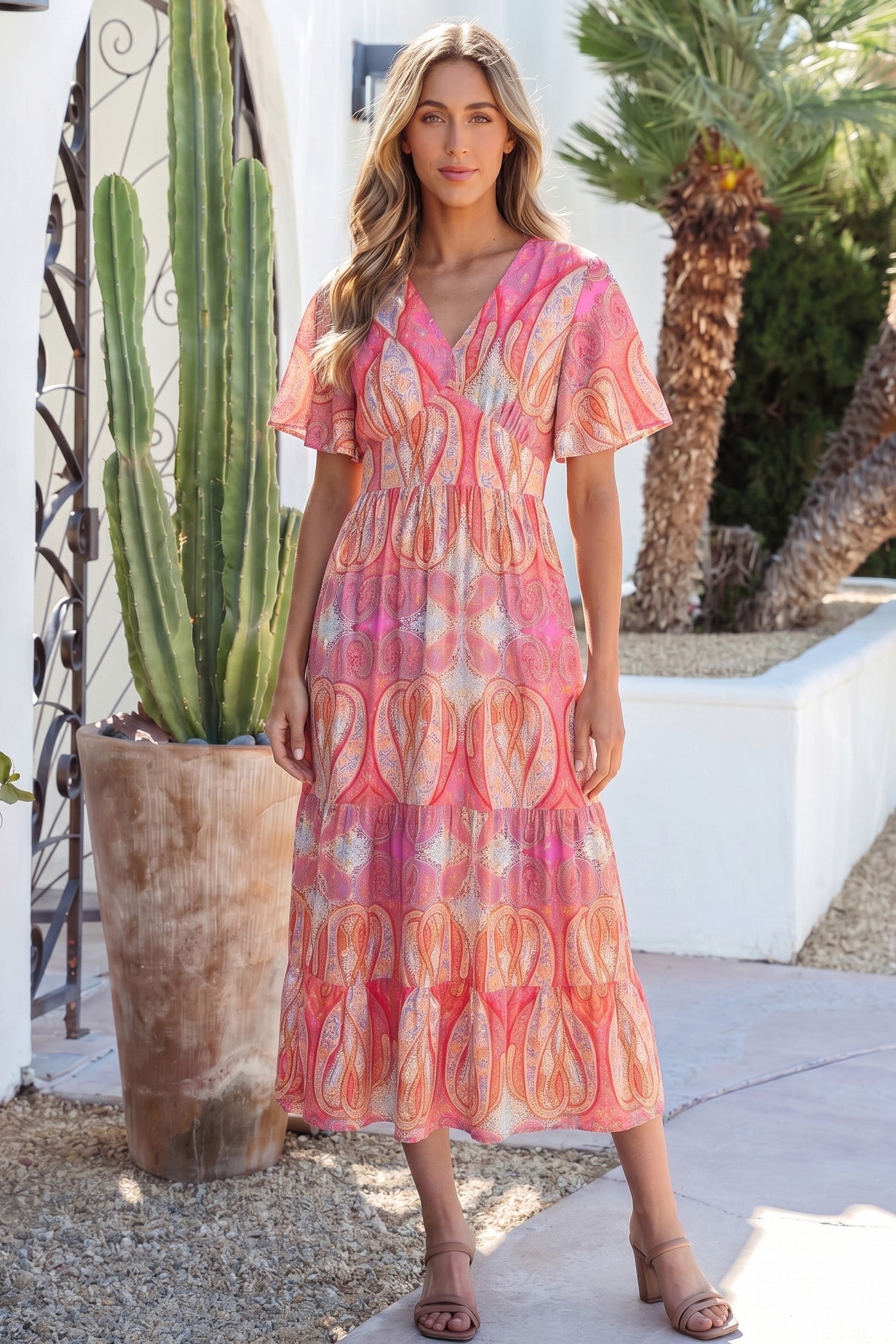 Luz Sleeve Boho Maxi Dress — floral boho flutter-sleeve maxi dress