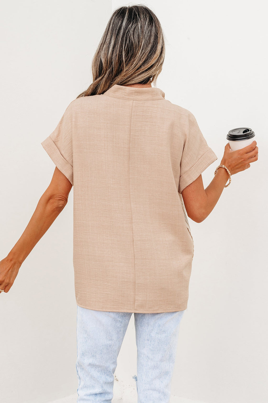 Jessica Rolled Short Sleeve Blouse — crochet-trim striped v-neck blouse