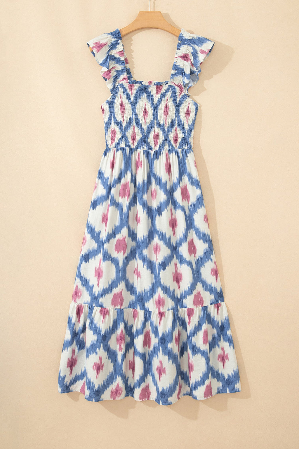 Deborah Waist Ruffle Sleeve Dress — geometric-print ruffle-sleeve maxi dress