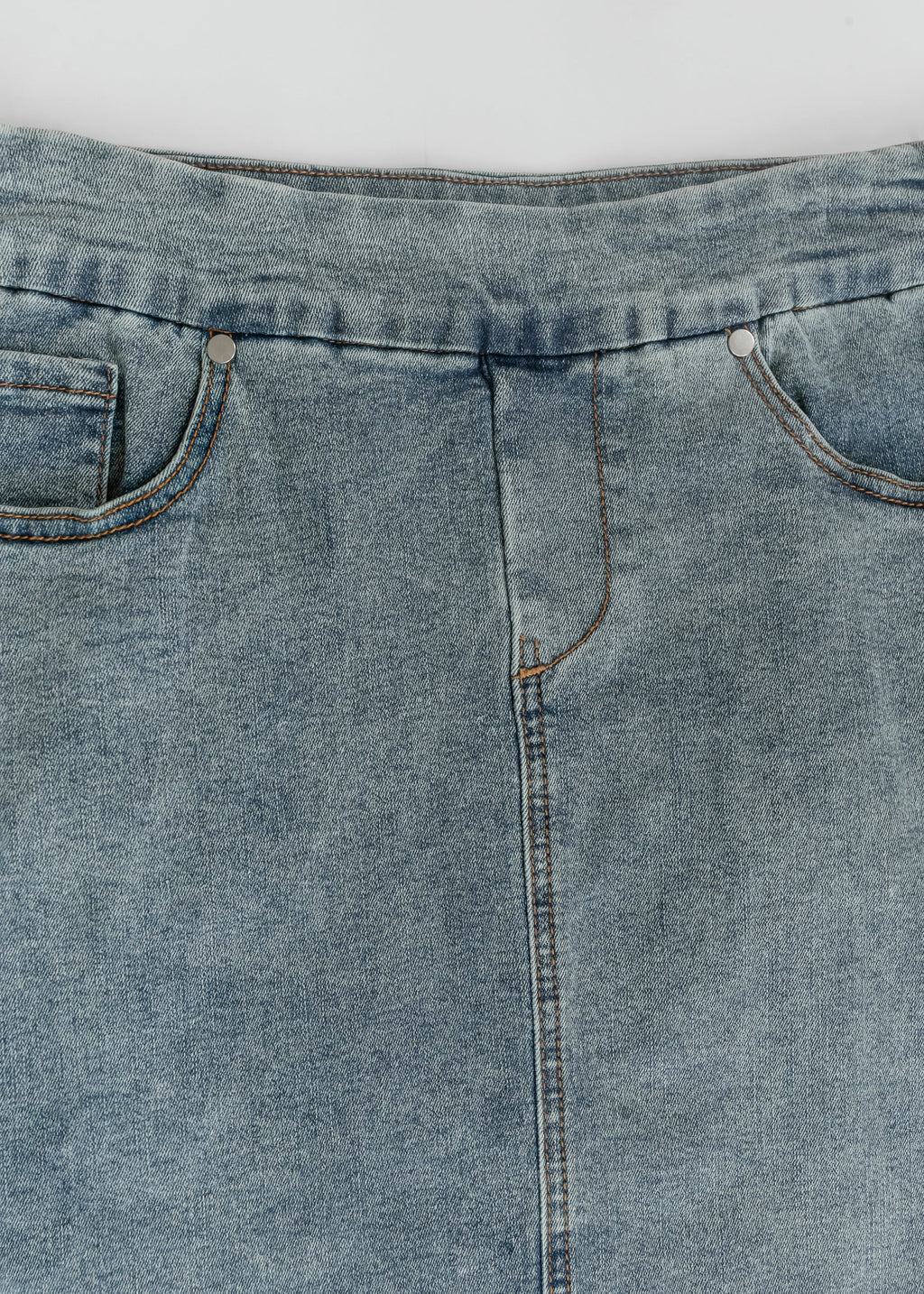 Sandra Classic Wash Midi Denim Skirt — light-wash midi denim skirt
