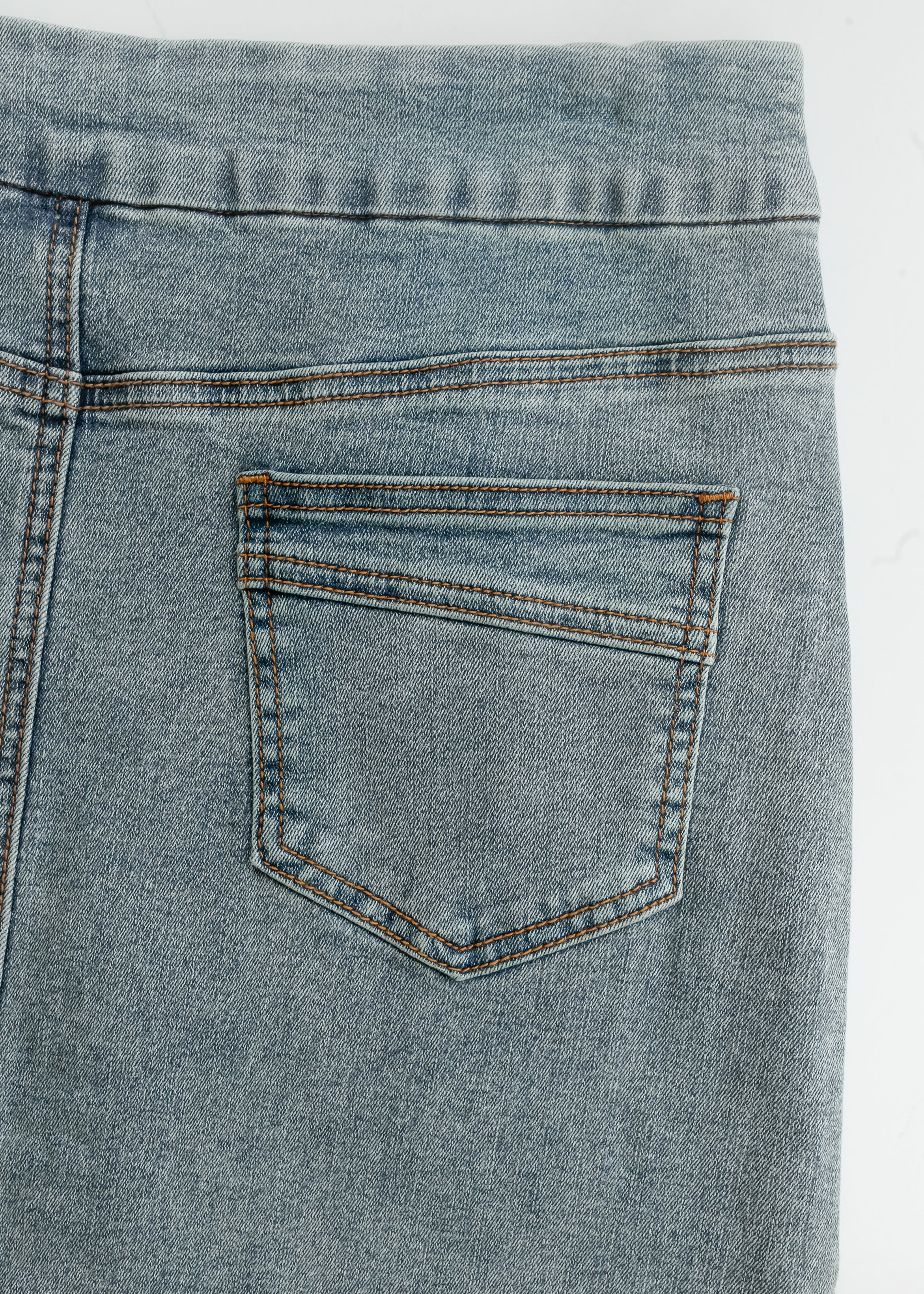 Sandra Classic Wash Midi Denim Skirt — light-wash midi denim skirt